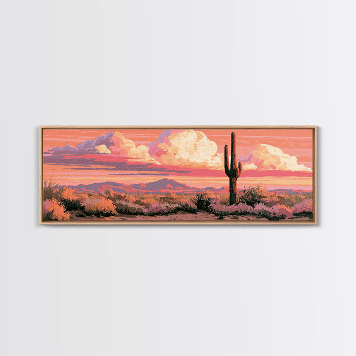 Saguaro Cactus under Orange Sunset Sky Framed Canvas Print, Desert Art, Wall Art, Southwestern Decor, Fine Art, Desert, DES-3x1-89