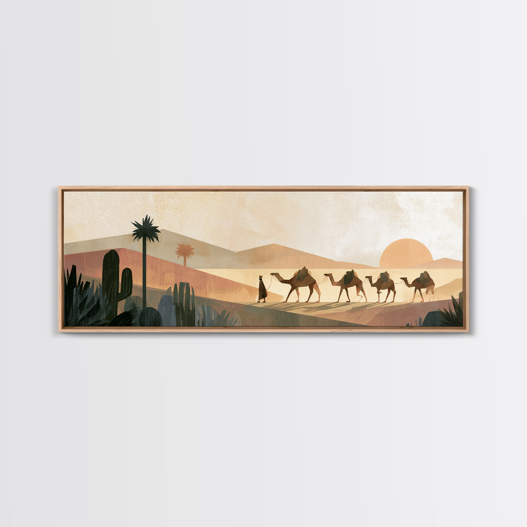 Camel Caravan Crossing Golden Dunes Canvas Print, Desert Art, Watercolor Painting, Southwestern Decor, Fine Art, Desert, DES-3x1-95