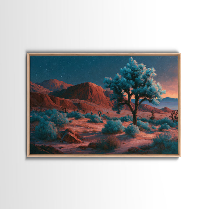 Joshua Tree under Star Filled Night Framed Canvas Print, Desert Art, Mountain Wall Art, Southwestern Decor, Oil Painting, DES-3x2-10