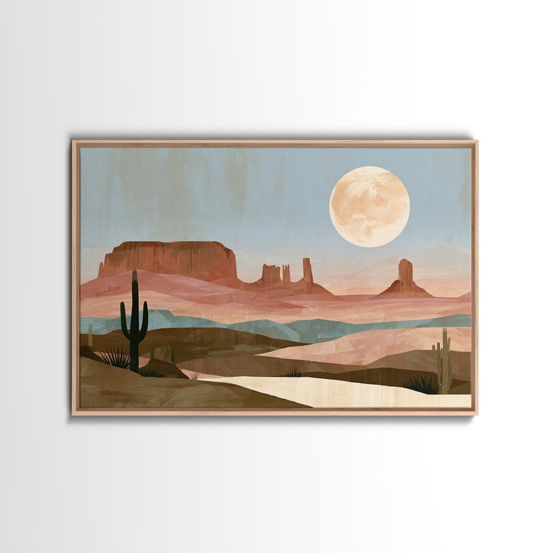 Desert Moon over Rolling Sand Framed Canvas Print, Desert Art, Modern Wall Art, Southwestern Decor, Oil Painting, Desert, DES-3x2-14