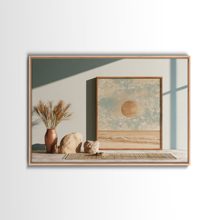 Minimal Beige Sun Framed Canvas Print, Desert Art, Abstract Wall Art, Southwestern Decor, Desert, Digital Download Art, DES-3x2-2