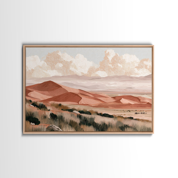 Saharan Dunes with Tiny Caravan Silhouettes Canvas Print, Desert Art, Digital Download Art, Southwestern Decor, Oil Painting, DES-3x2-30