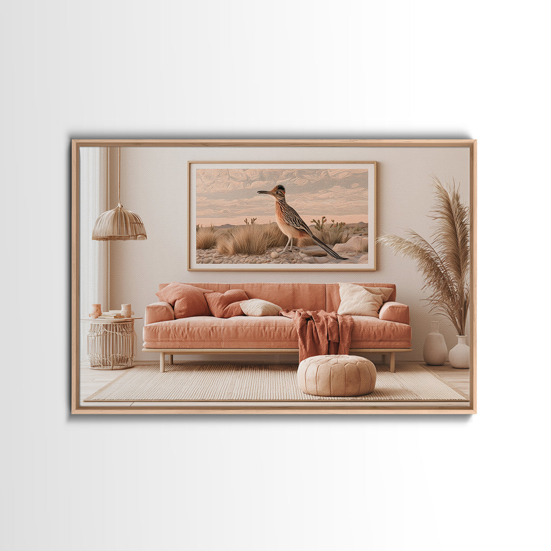 Roadrunner Bird in a Dry Wash Canvas Print, Desert Art, Landscape Art, Southwestern Decor, Fine Art, Desert, Art Print, DES-3x2-42