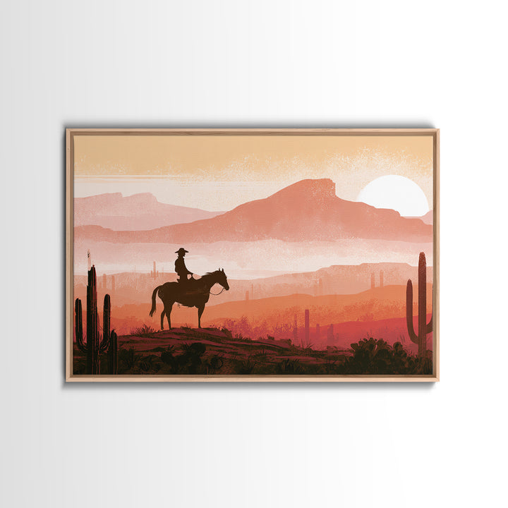 Dusty Horseback Rider at Sunset Canvas Print, Desert Art, Printable Wall Art, Southwestern Decor, Oil Painting, Desert, DES-3x2-51