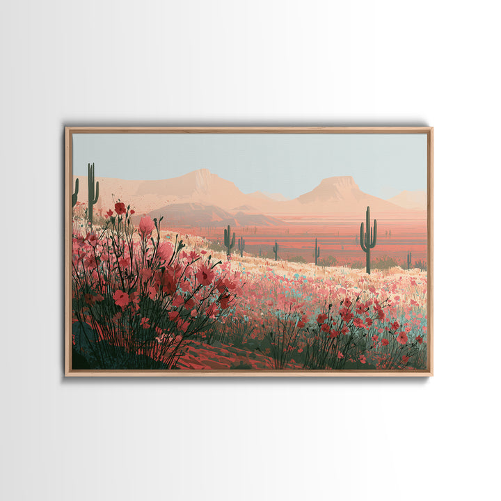 Desert Wildflowers After Spring Rain Framed Canvas Print, Desert Art, Original Art, Southwestern Decor, Fine Art, Desert, DES-3x2-80