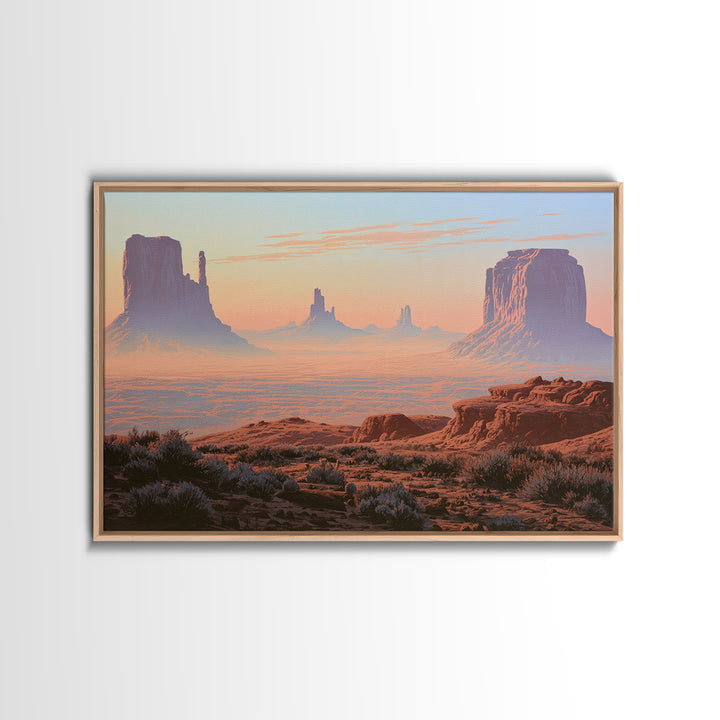 Monument Valley Silhouette Framed Canvas Print, Desert Art, Wall Art, Southwestern Decor, Watercolor Art, Desert, DES-3x2-85