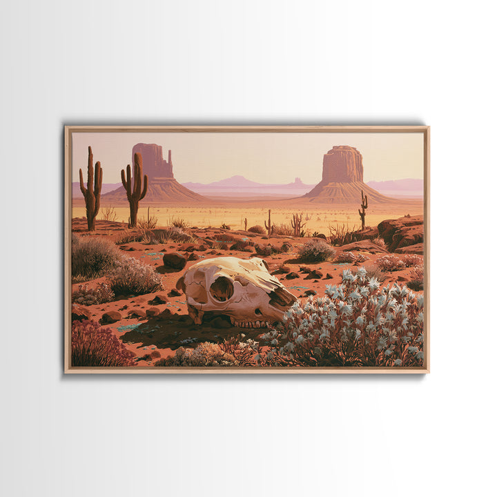 Sun Bleached Skull and Desert Flowers Canvas Print, Desert Art, Printable Art, Southwestern Decor, Oil Painting, Desert, DES-3x2-88
