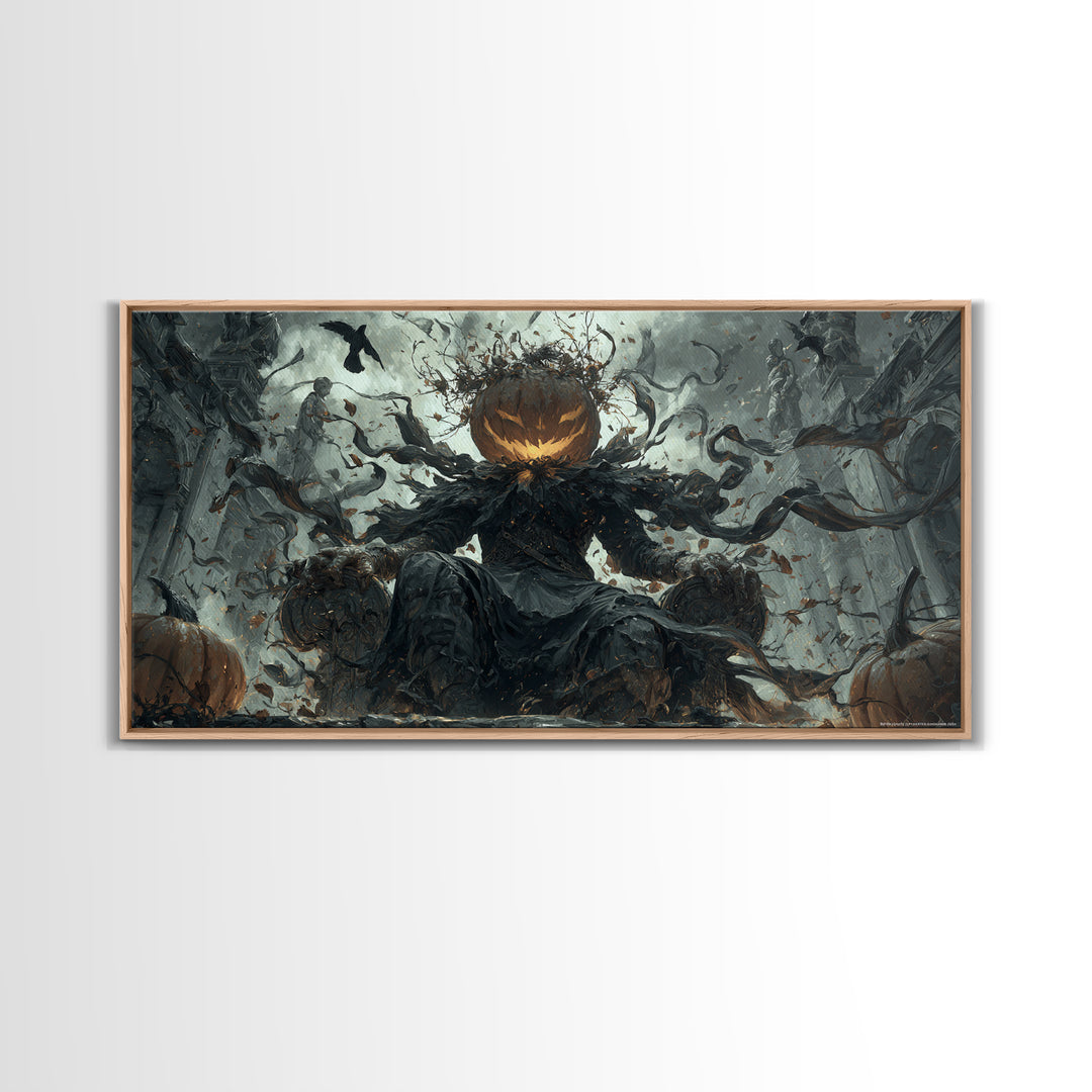 The Jack-O'-Lantern King, Wide Panoramic Art, Dark Fantasy Wall Art, Canvas Print, Halloween Wall Decor, Gothic Home Decor, Horror Wall Art