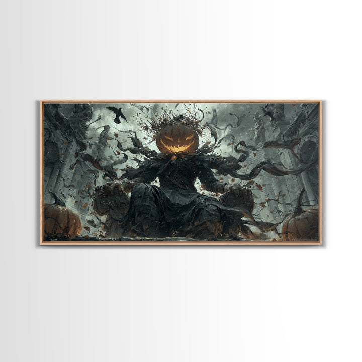 The Jack-O'-Lantern King, Wide Panoramic Art, Dark Fantasy Wall Art, Canvas Print, Halloween Wall Decor, Gothic Home Decor, Horror Wall Art