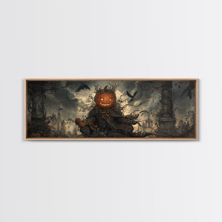 The Jack-O'-Lantern King, Extra Wide Wall Art, Dark Fantasy Wall Art, Canvas Print, Halloween Wall Decor, Gothic Home Decor