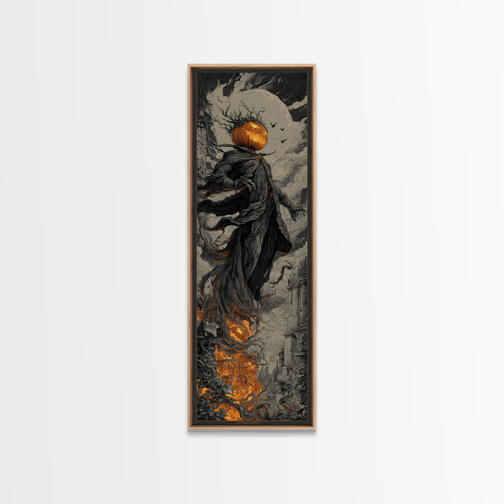 The Jack-O'-Lantern King, Tall Narrow Wall Art, Spooky Home Decor, Canvas Print, Halloween Wall Decor, Gothic Home Decor