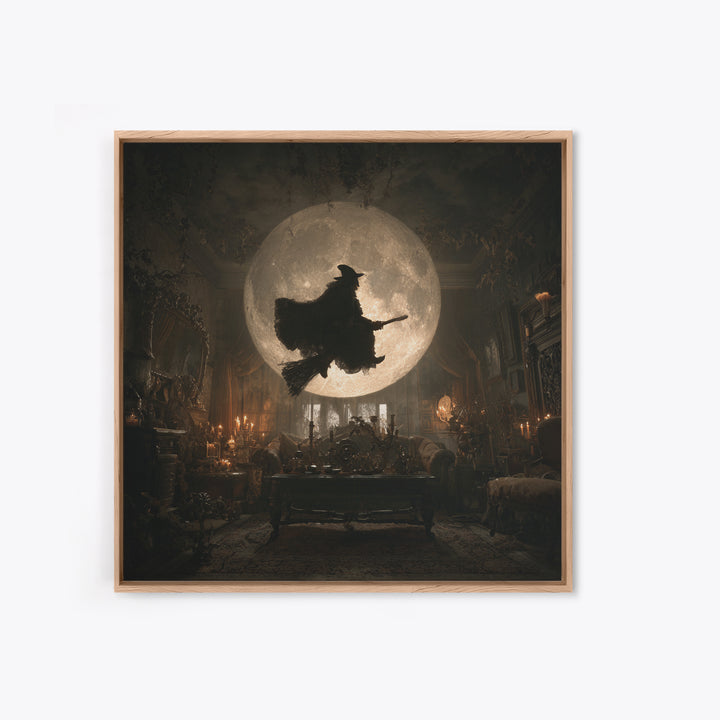The Moonlit Witch, Square Wall Art, Haunted Gothic Art, Framed Canvas Print, Halloween Wall Decor, Gothic Home Decor, Dark Fantasy Art