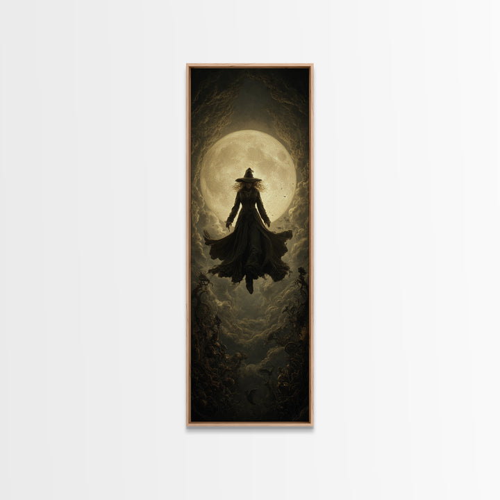 The Moonlit Witch, Tall Narrow Wall Art, Macabre Wall Art, Framed Canvas Print, Halloween Wall Decor, Gothic Home Decor, Halloween Wall Art