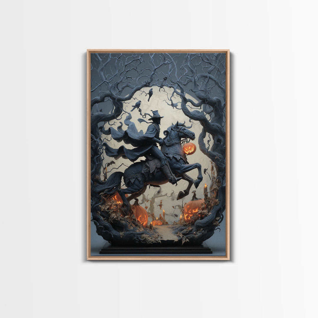 The Headless Horseman, Vertical Wall Art, Macabre Wall Art, Framed Canvas Print, Halloween Wall Decor, Gothic Home Decor, Statement Wall Art