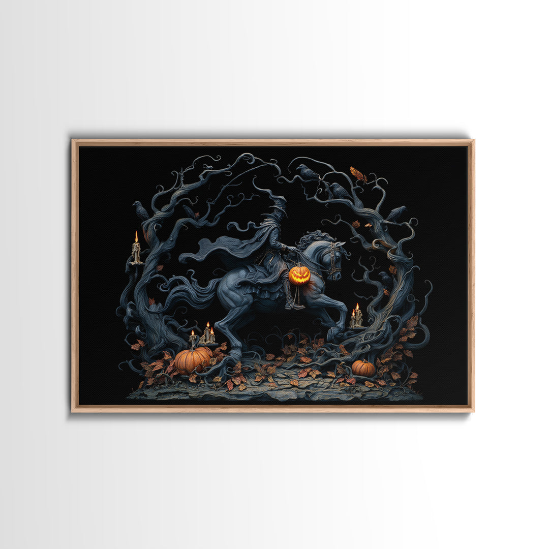 The Headless Horseman, Landscape Wall Art, Macabre Wall Art, Framed Canvas Print, Halloween Wall Decor, Gothic Home Decor, Spooky Wall Decor
