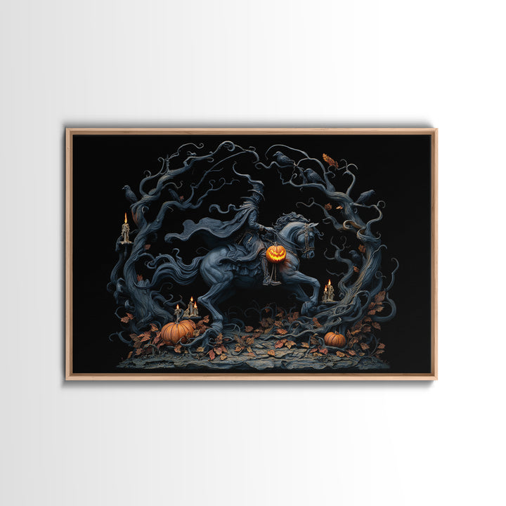 The Headless Horseman, Landscape Wall Art, Macabre Wall Art, Framed Canvas Print, Halloween Wall Decor, Gothic Home Decor, Spooky Wall Decor
