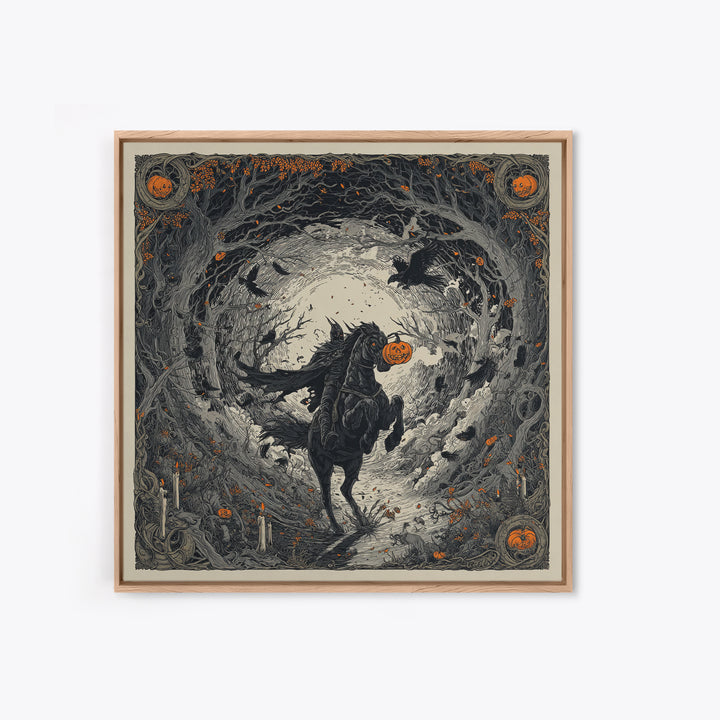 The Headless Horseman, Square Wall Art, Gothic Horror Wall Art, Framed Canvas Print, Halloween Wall Decor, Gothic Home Decor
