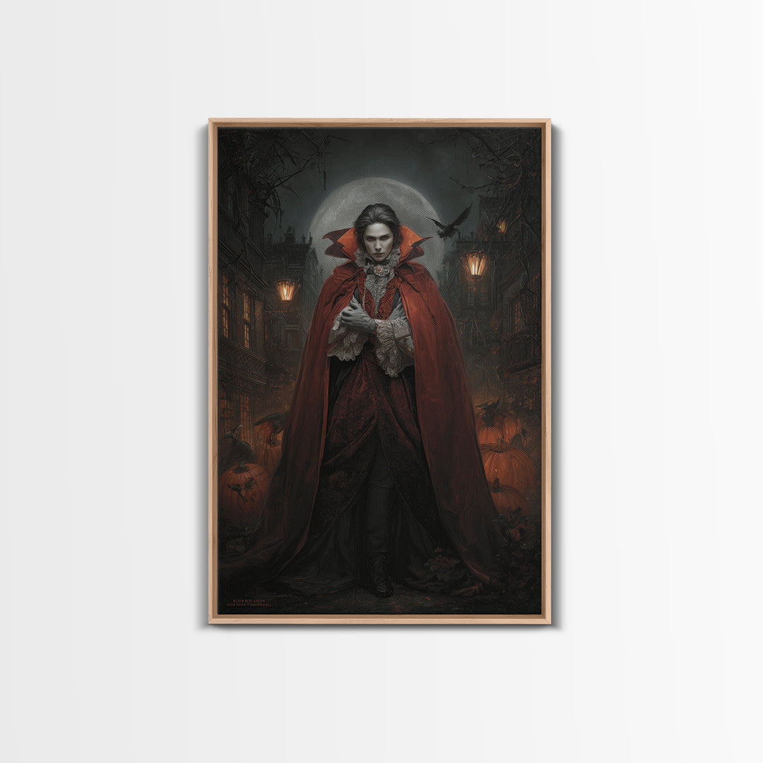 The Crimson Vampire, Vertical Wall Art, Gothic Horror Wall Art, Framed Canvas Print, Halloween Wall Decor, Gothic Home Decor