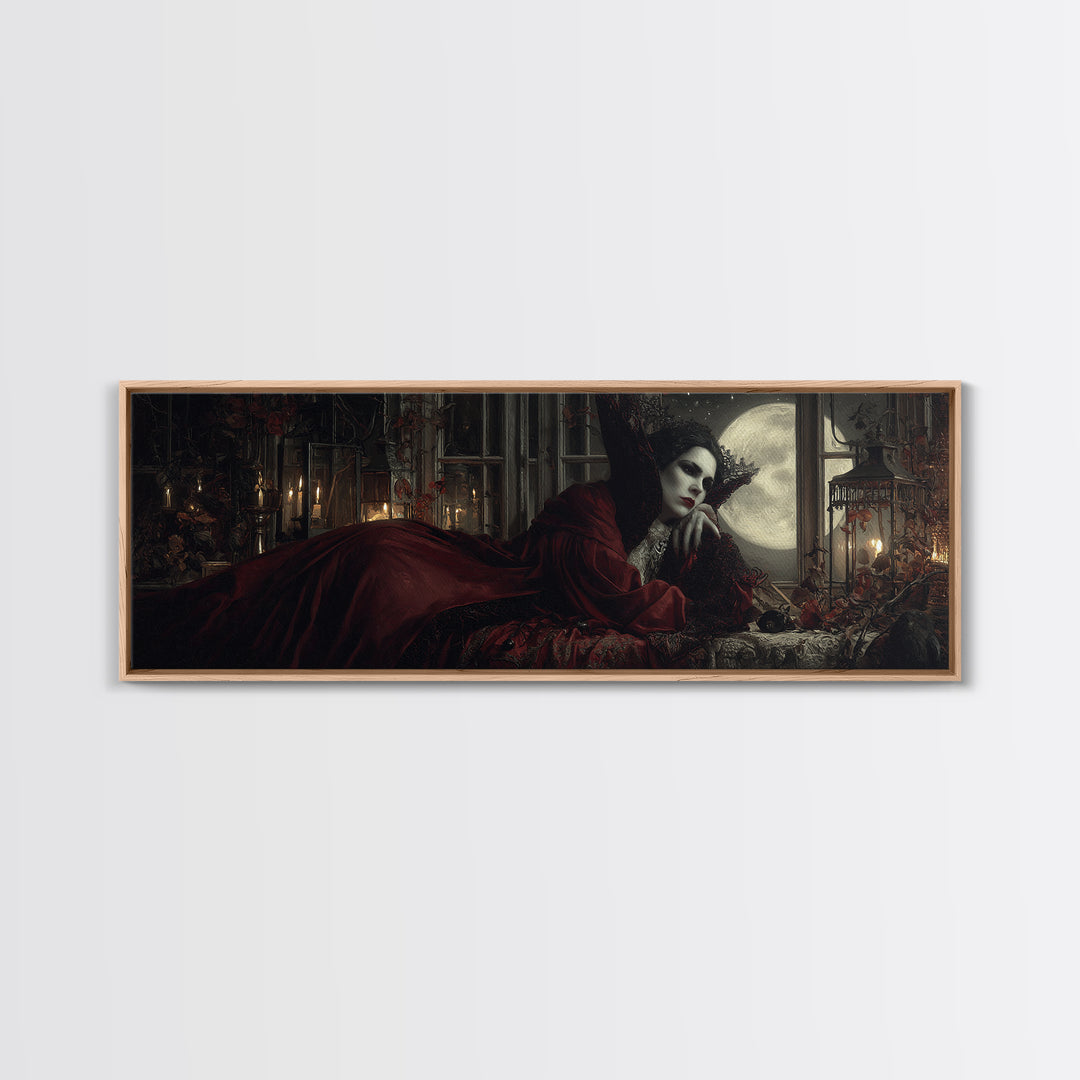 The Crimson Vampire, Extra Wide Wall Art, Dark Fantasy Wall Art, Canvas Print, Halloween Wall Decor, Gothic Home Decor, Spooky Wall Decor
