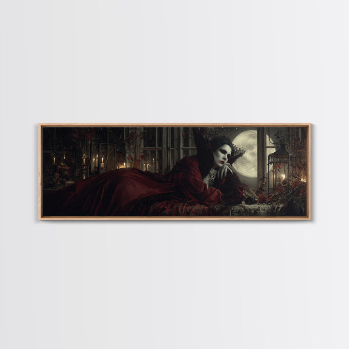 The Crimson Vampire, Extra Wide Wall Art, Dark Fantasy Wall Art, Canvas Print, Halloween Wall Decor, Gothic Home Decor, Spooky Wall Decor
