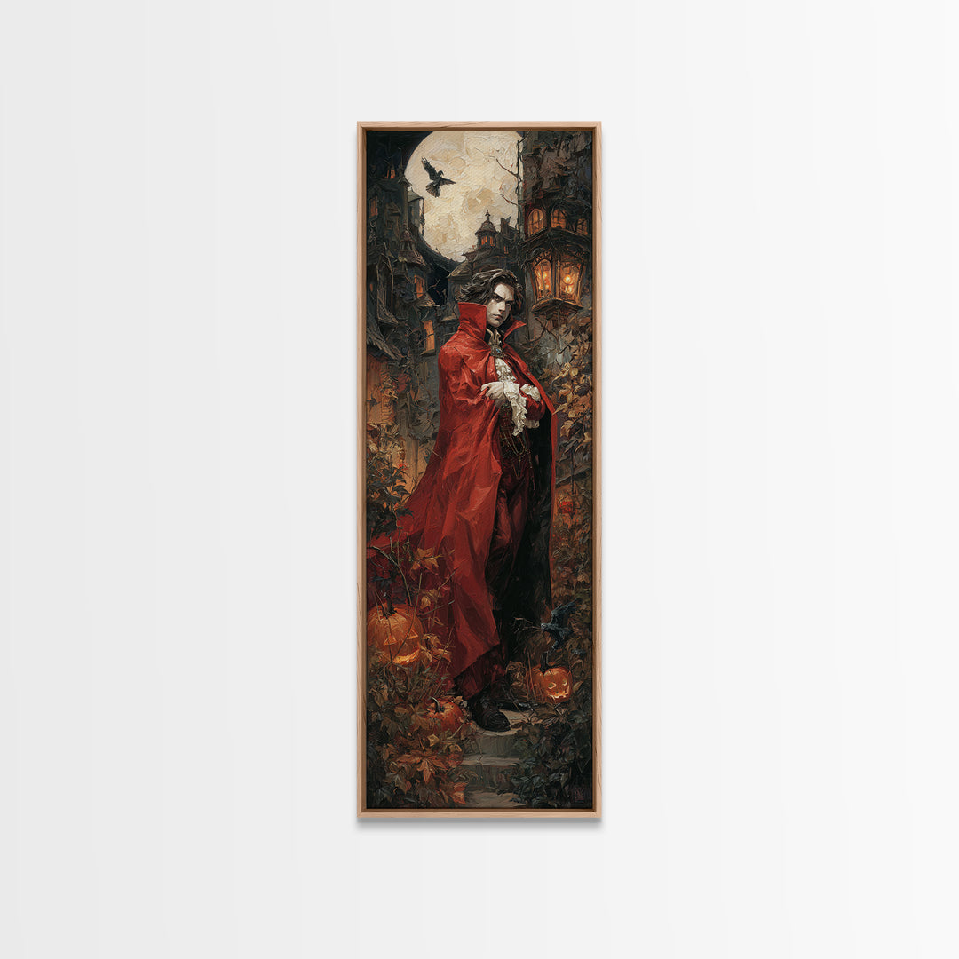 The Crimson Vampire, Tall Narrow Wall Art, Spooky Home Decor, Canvas Print, Halloween Wall Decor, Gothic Home Decor, Spooky Wall Decor
