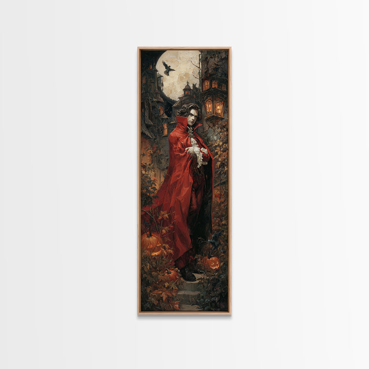 The Crimson Vampire, Tall Narrow Wall Art, Spooky Home Decor, Canvas Print, Halloween Wall Decor, Gothic Home Decor, Spooky Wall Decor