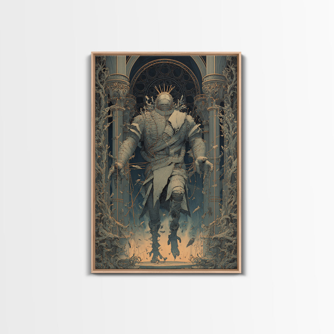 The Stitched Giant, Vertical Wall Art, Gothic Horror Wall Art, Framed Canvas Print, Halloween Wall Decor, Gothic Home Decor