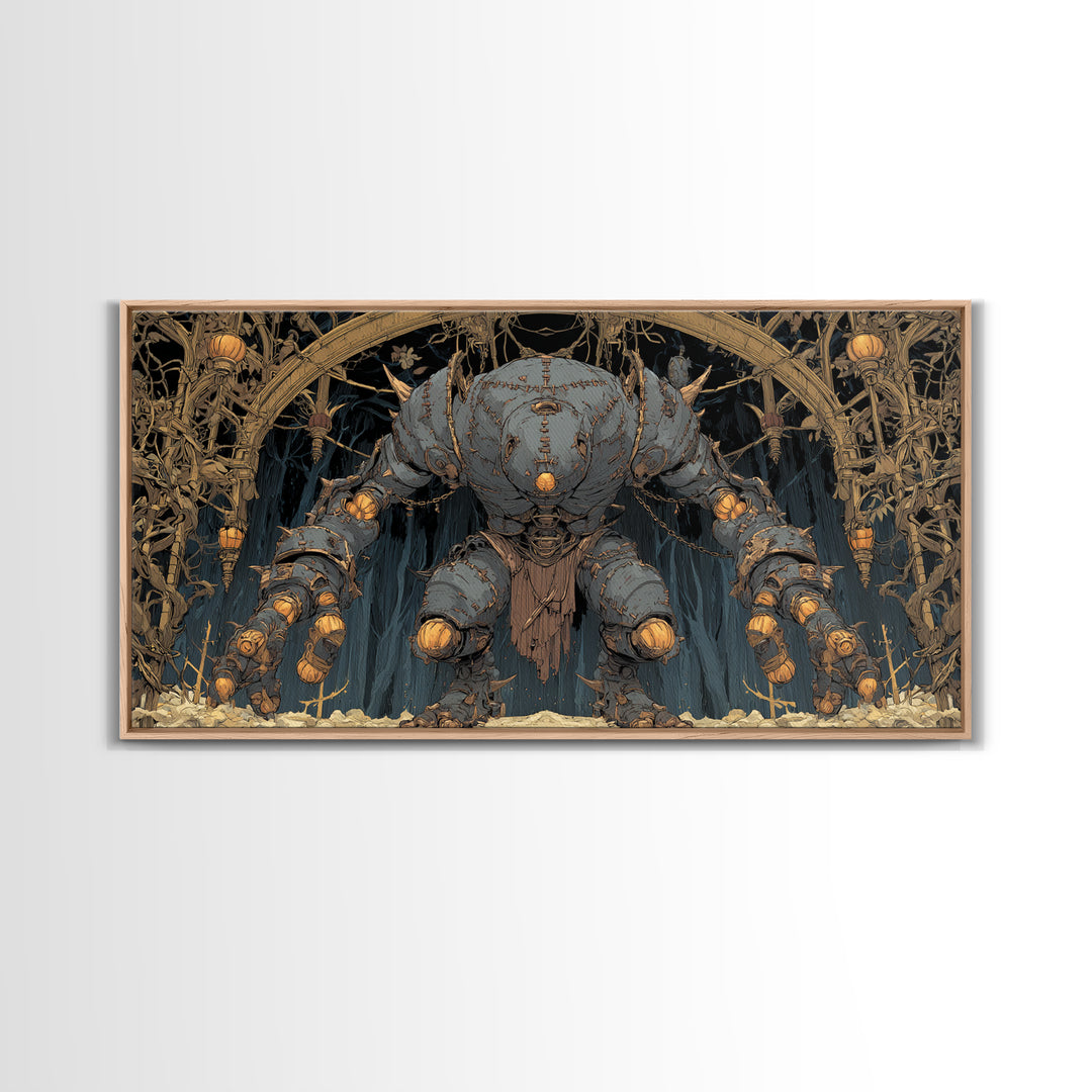 The Stitched Giant, Wide Panoramic Art, Haunted Gothic Art, Framed Canvas Print, Halloween Wall Decor, Gothic Home Decor, Dark Fantasy Art