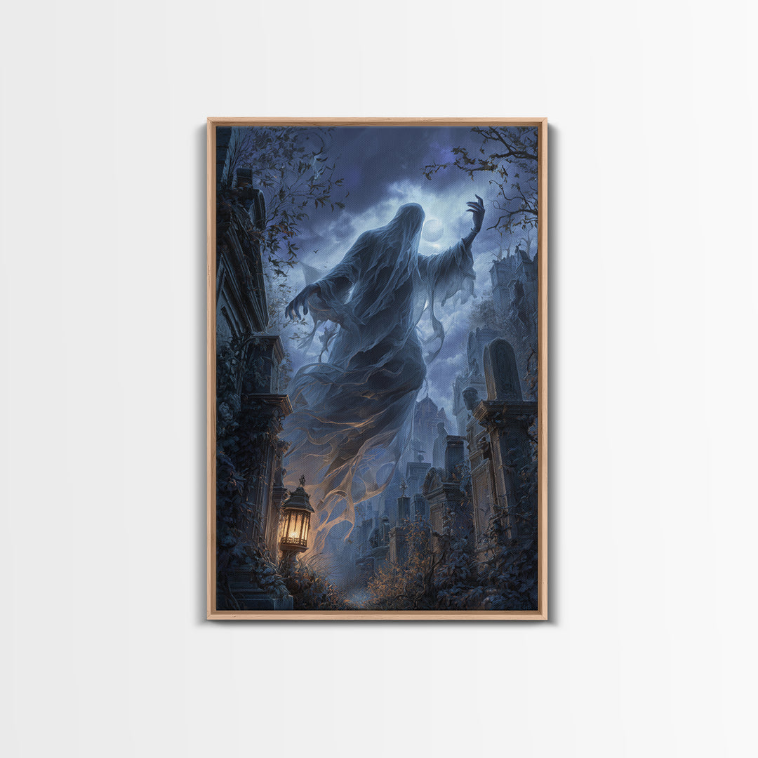 The Graveyard Ghost, Vertical Wall Art, Spooky Home Decor, Canvas Print, Halloween Wall Decor, Gothic Home Decor, Halloween Wall Art