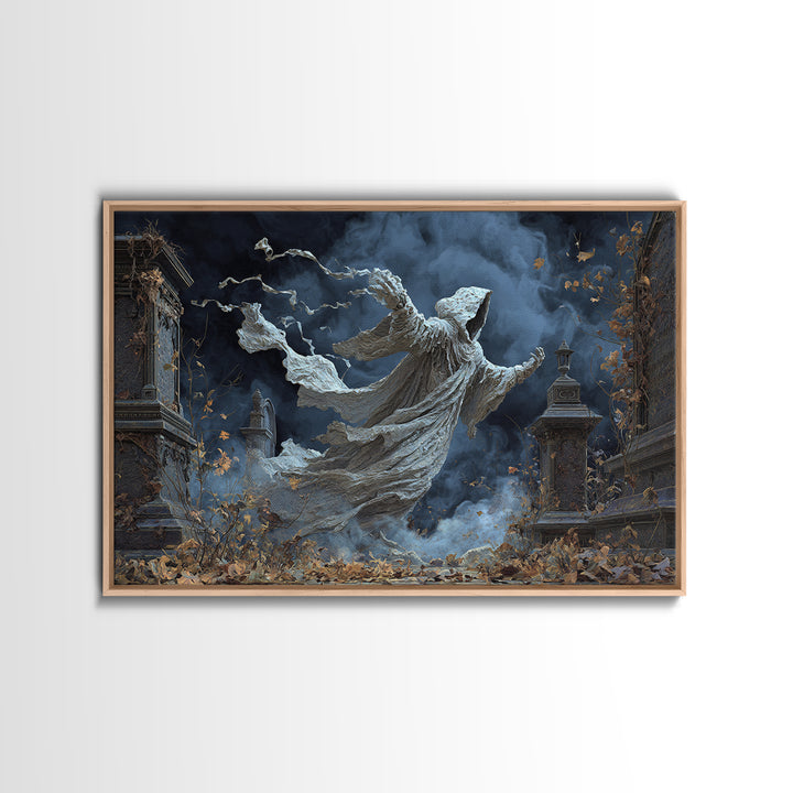 The Graveyard Ghost, Landscape Wall Art, Dark Halloween Decor, Canvas Print, Halloween Wall Decor, Gothic Home Decor, Statement Wall Art