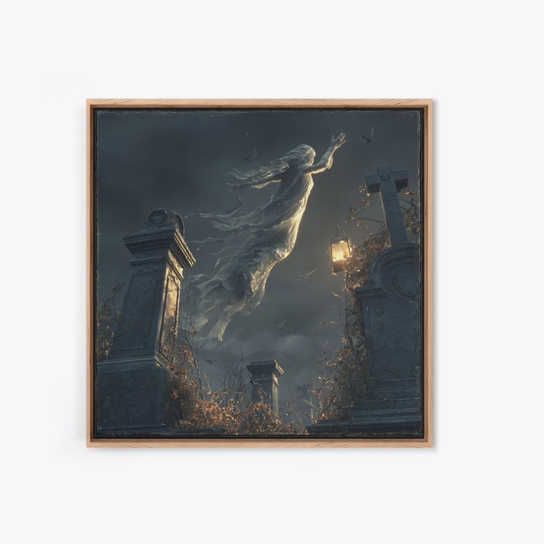 The Graveyard Ghost, Square Wall Art, Haunted Gothic Art, Framed Canvas Print, Halloween Wall Decor, Gothic Home Decor, Spooky Wall Decor