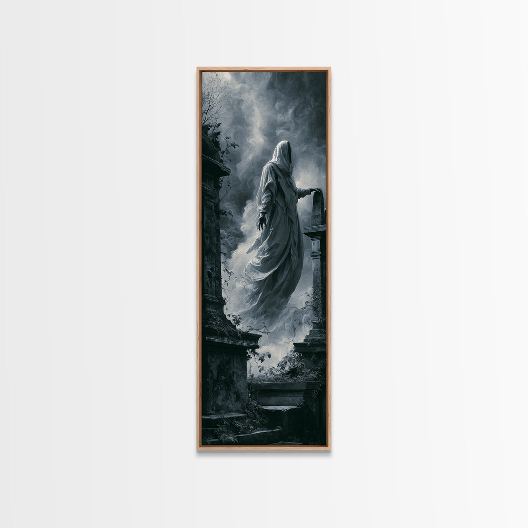 The Graveyard Ghost, Tall Narrow Wall Art, Spooky Home Decor, Canvas Print, Halloween Wall Decor, Gothic Home Decor, Spooky Wall Decor