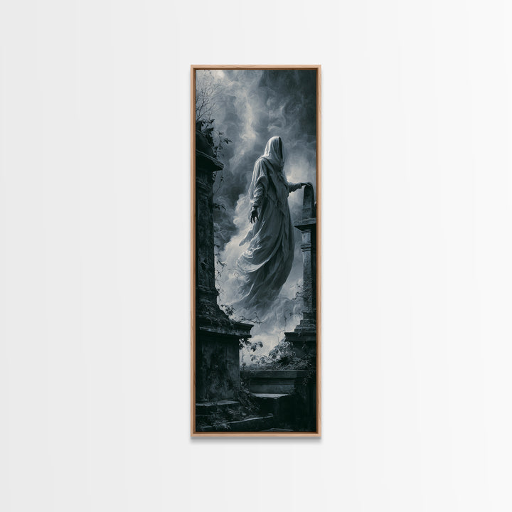 The Graveyard Ghost, Tall Narrow Wall Art, Spooky Home Decor, Canvas Print, Halloween Wall Decor, Gothic Home Decor, Spooky Wall Decor