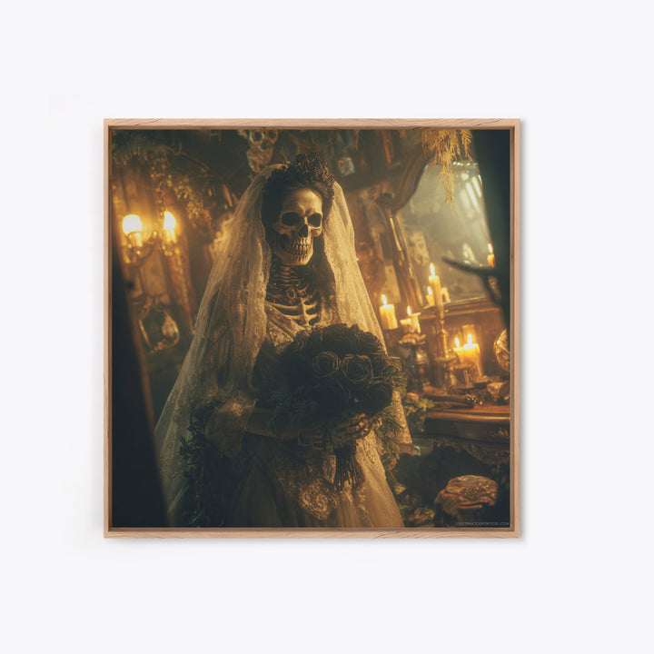 The Skeletal Bride, Square Wall Art, Haunted Gothic Art, Framed Canvas Print, Halloween Wall Decor, Gothic Home Decor, Macabre Wall Art