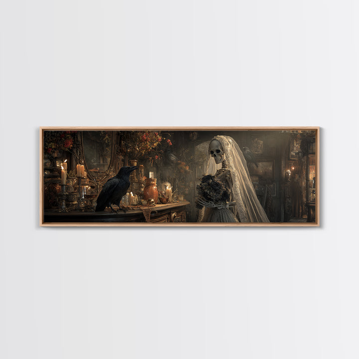 The Skeletal Bride, Extra Wide Wall Art, Spooky Home Decor, Canvas Print, Halloween Wall Decor, Gothic Home Decor, Halloween Wall Art