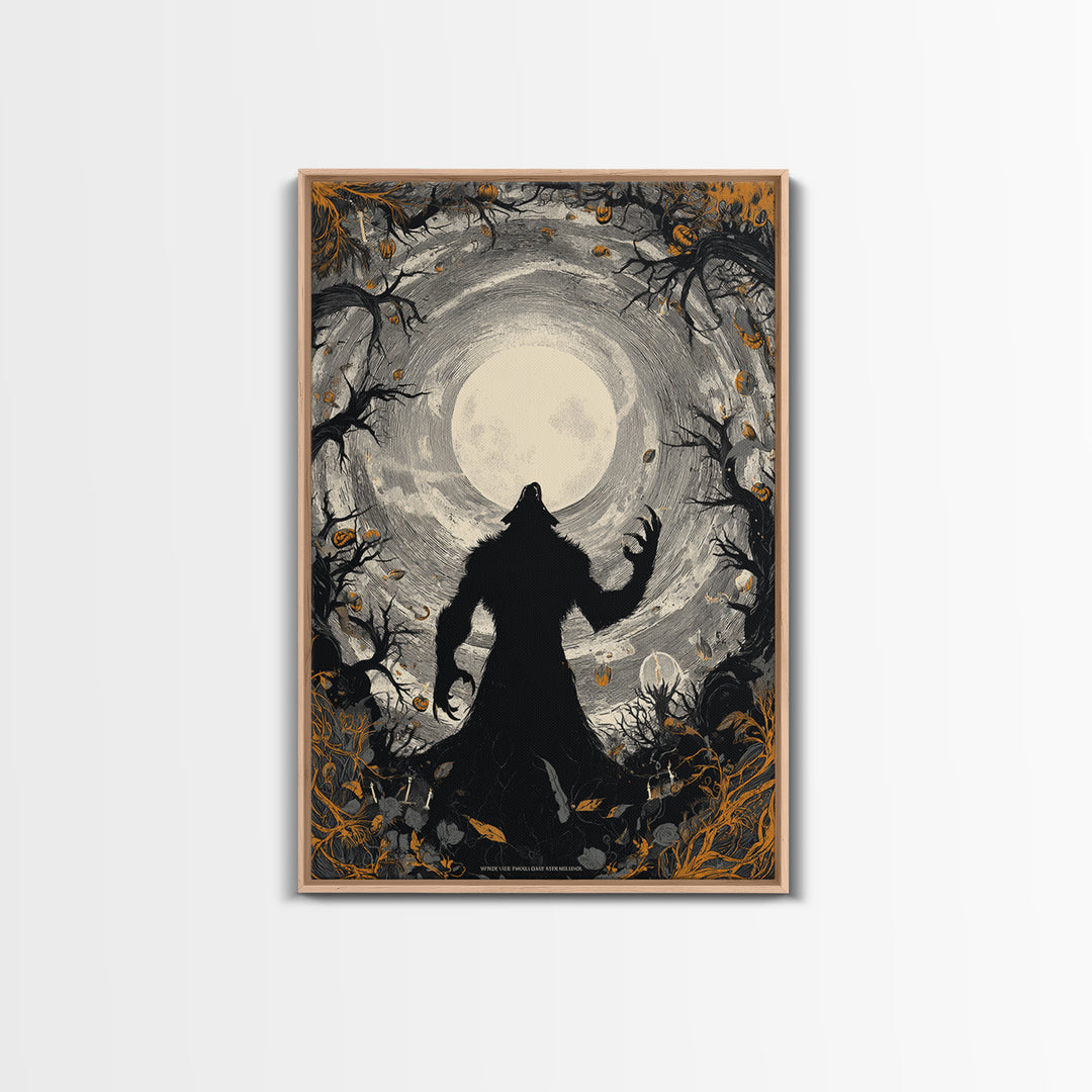The Moon-Cursed Werewolf, Vertical Wall Art, Spooky Home Decor, Canvas Print, Halloween Wall Decor, Gothic Home Decor, Statement Wall Art