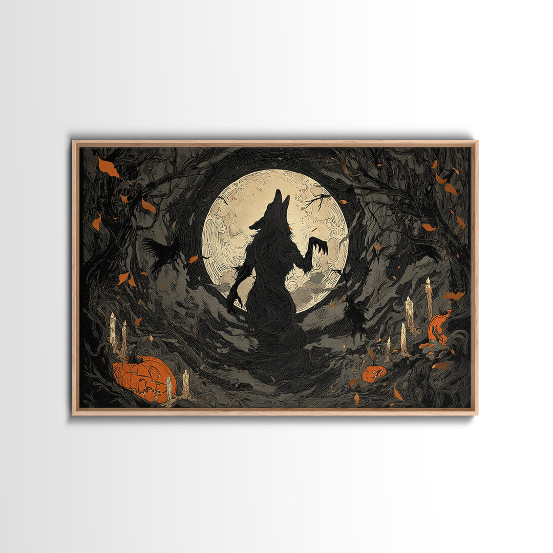 The Moon-Cursed Werewolf, Landscape Wall Art, Dark Halloween Decor, Canvas Print, Halloween Wall Decor, Gothic Home Decor