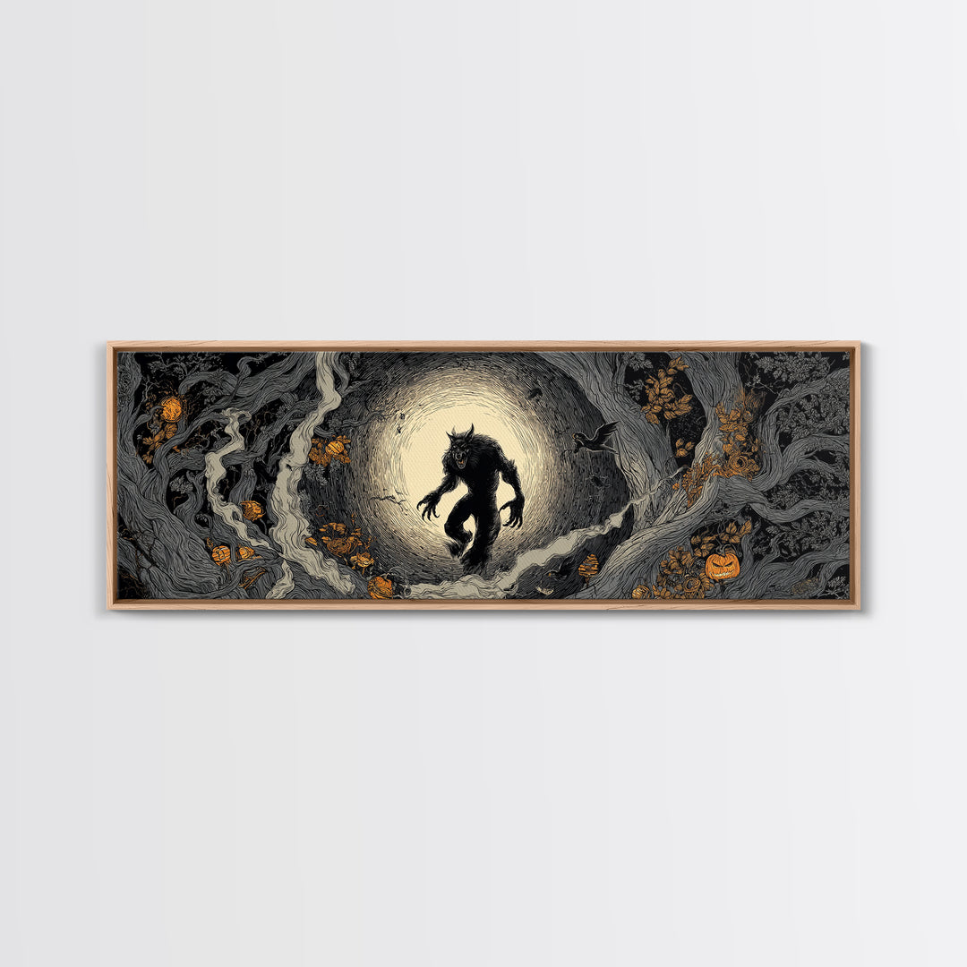 The Moon-Cursed Werewolf, Extra Wide Wall Art, Spooky Home Decor, Canvas Print, Halloween Wall Decor, Gothic Home Decor, Horror Wall Art
