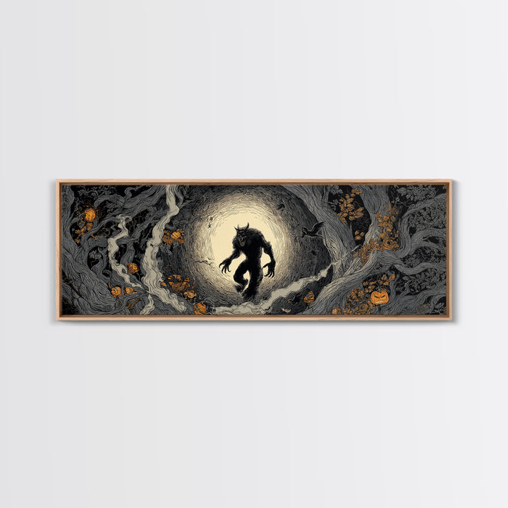 The Moon-Cursed Werewolf, Extra Wide Wall Art, Spooky Home Decor, Canvas Print, Halloween Wall Decor, Gothic Home Decor, Horror Wall Art