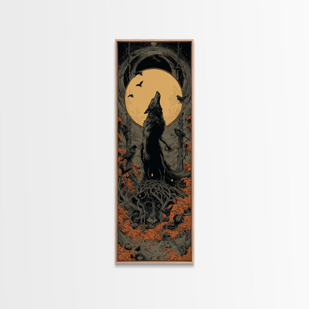 The Moon-Cursed Werewolf, Tall Narrow Wall Art, Dark Fantasy Wall Art, Canvas Print, Halloween Wall Decor, Gothic Home Decor