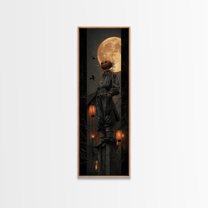 The Living Scarecrow, Tall Narrow Wall Art, Macabre Wall Art, Framed Canvas Print, Halloween Wall Decor, Gothic Home Decor