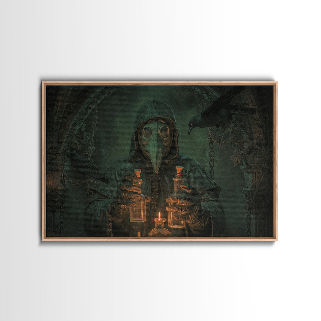 The Plague Doctor, Landscape Wall Art, Gothic Horror Wall Art, Framed Canvas Print, Halloween Wall Decor, Gothic Home Decor