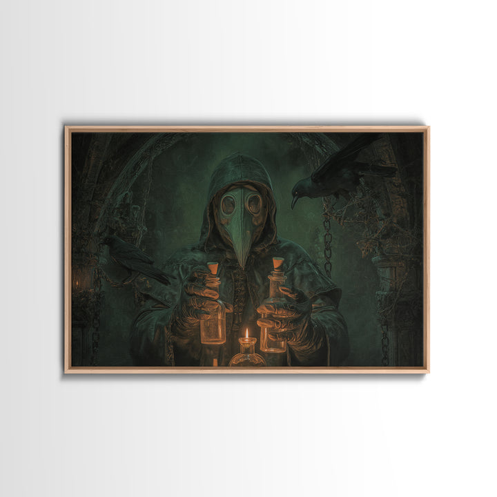 The Plague Doctor, Landscape Wall Art, Gothic Horror Wall Art, Framed Canvas Print, Halloween Wall Decor, Gothic Home Decor