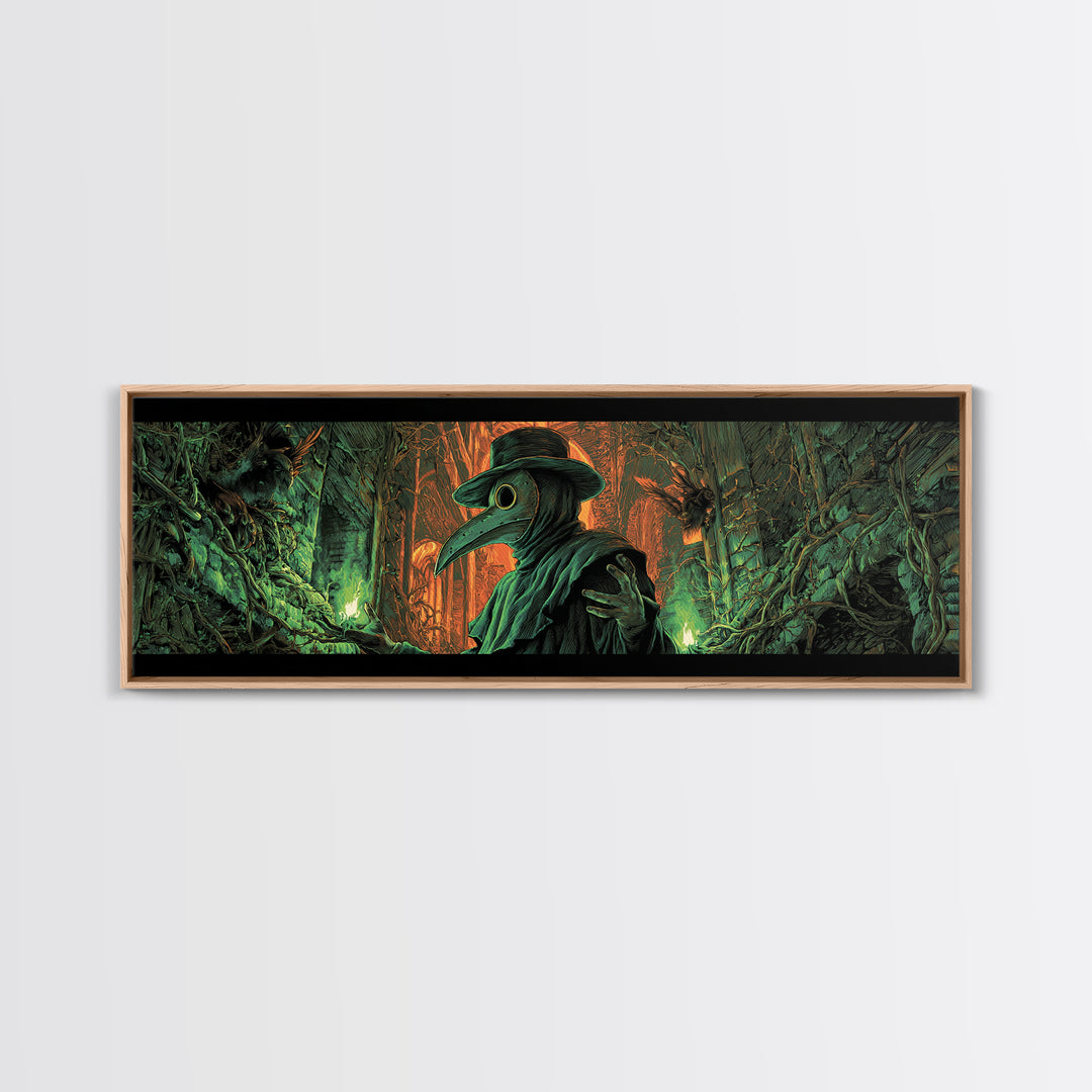 The Plague Doctor, Extra Wide Wall Art, Haunted Gothic Art, Framed Canvas Print, Halloween Wall Decor, Gothic Home Decor, Spooky Wall Decor