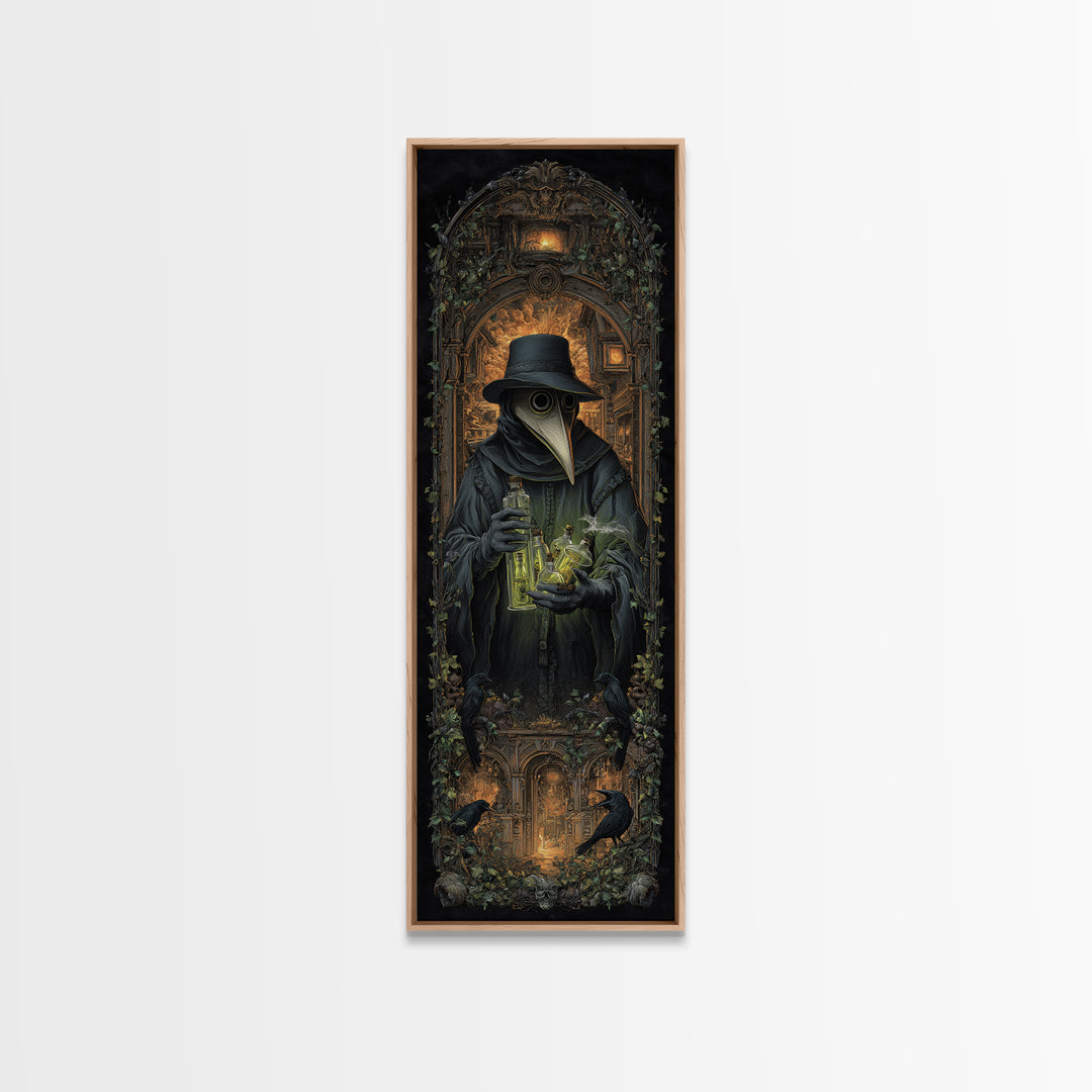 The Plague Doctor, Tall Narrow Wall Art, Haunted Gothic Art, Framed Canvas Print, Halloween Wall Decor, Gothic Home Decor, Spooky Wall Decor