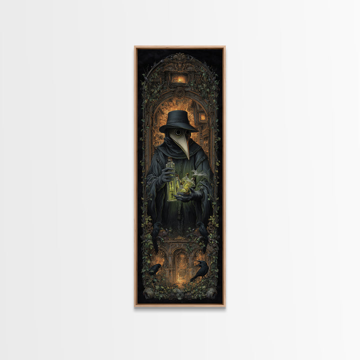The Plague Doctor, Tall Narrow Wall Art, Haunted Gothic Art, Framed Canvas Print, Halloween Wall Decor, Gothic Home Decor, Spooky Wall Decor