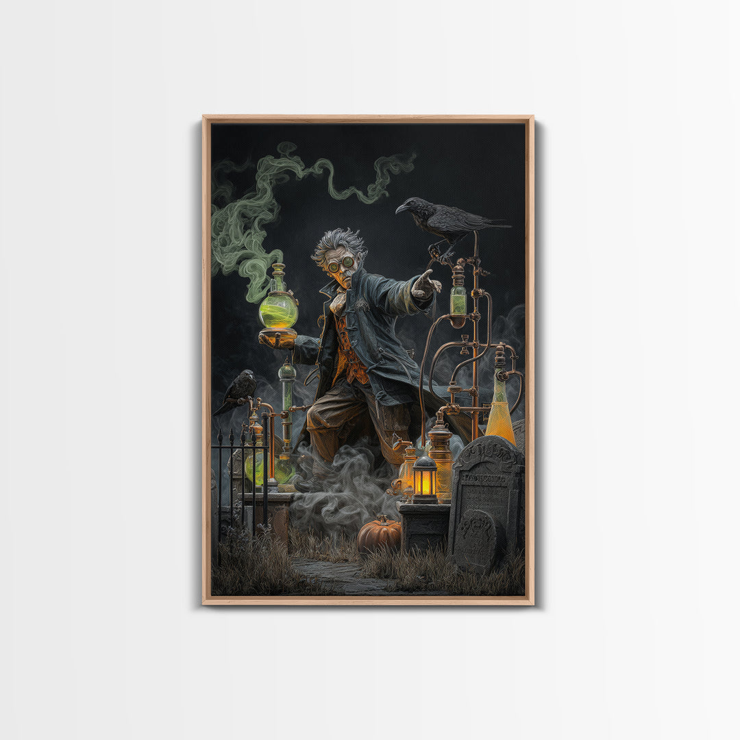 The Mad Alchemist, Vertical Wall Art, Macabre Wall Art, Framed Canvas Print, Halloween Wall Decor, Gothic Home Decor, Spooky Wall Decor