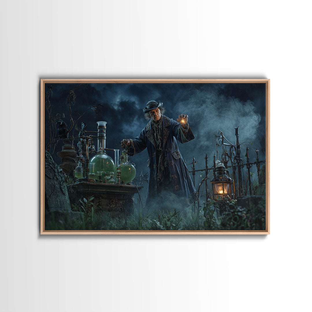 The Mad Alchemist, Landscape Wall Art, Macabre Wall Art, Framed Canvas Print, Halloween Wall Decor, Gothic Home Decor, Halloween Decor