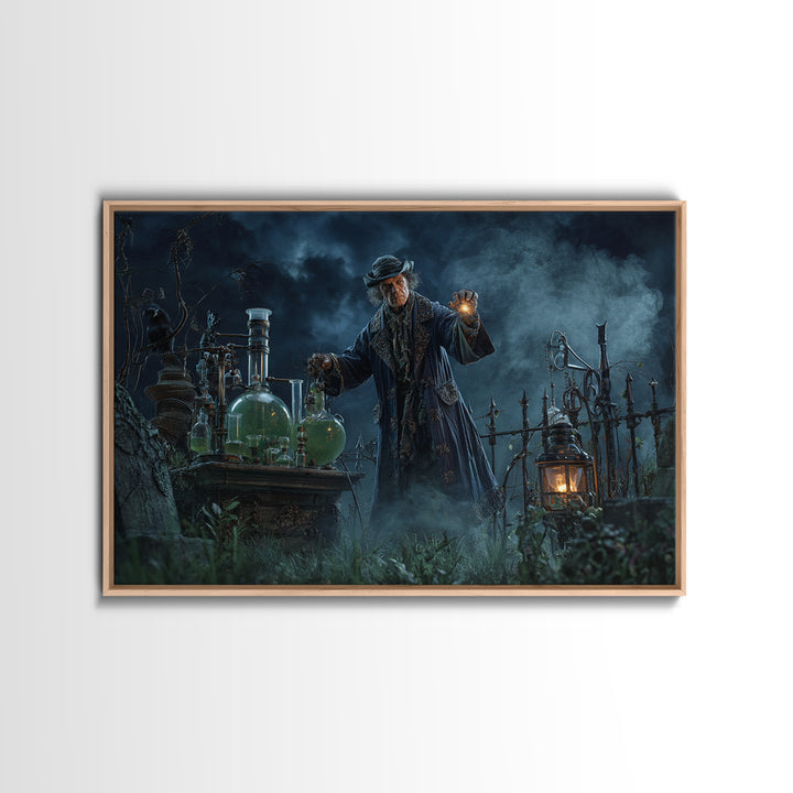The Mad Alchemist, Landscape Wall Art, Macabre Wall Art, Framed Canvas Print, Halloween Wall Decor, Gothic Home Decor, Halloween Decor