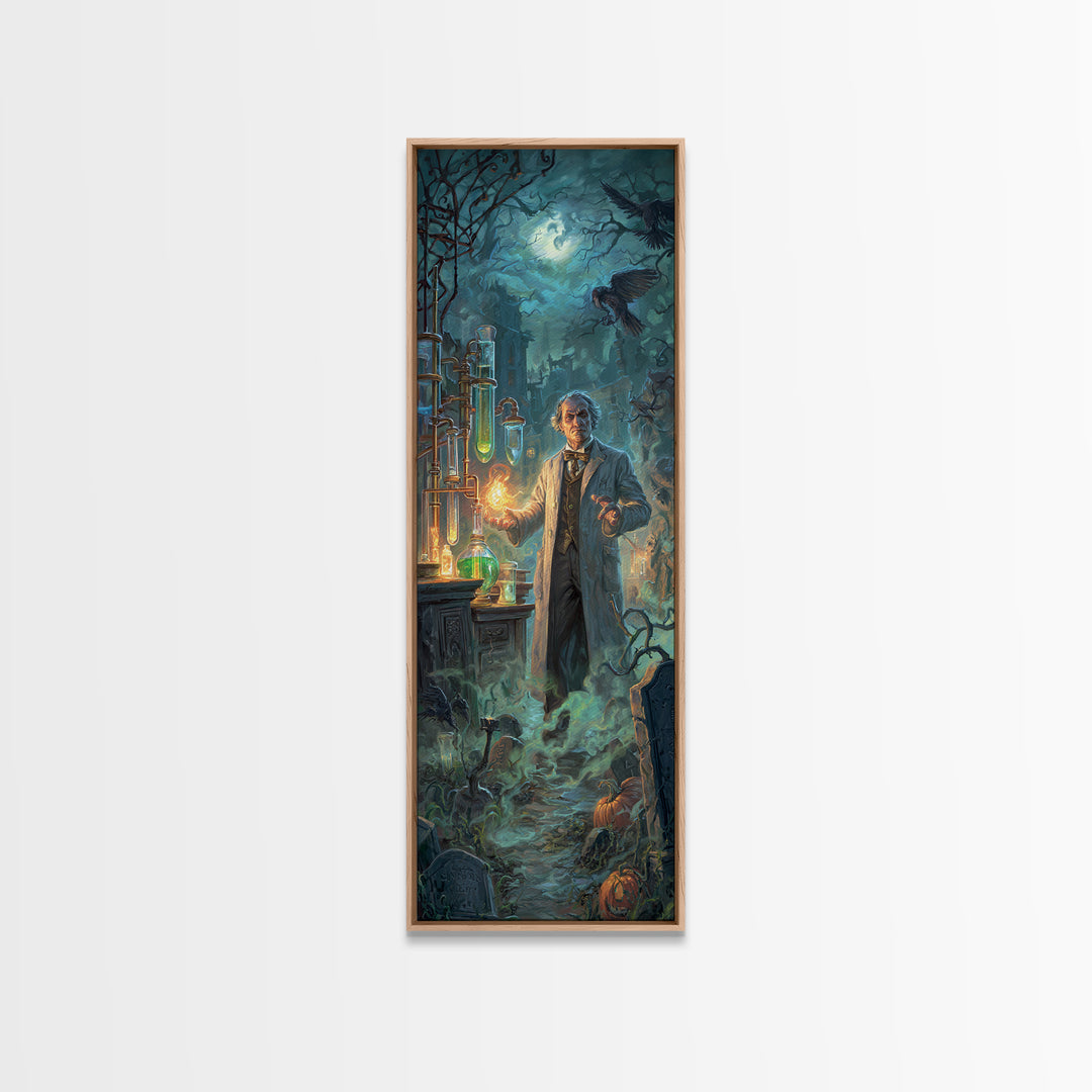 The Mad Alchemist, Tall Narrow Wall Art, Gothic Horror Wall Art, Framed Canvas Print, Halloween Wall Decor, Gothic Home Decor